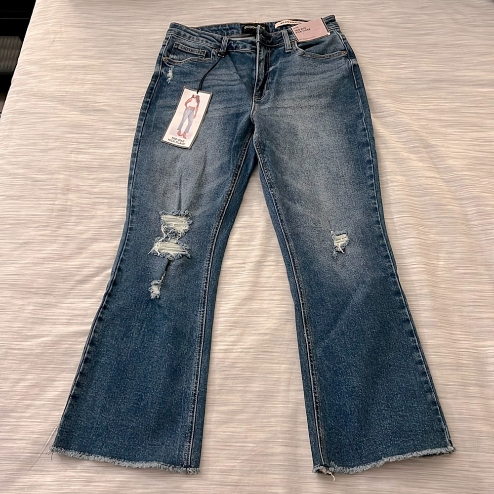 BCBGeneration Mid Rise Kick Flare Denim Stretch Jeans in Always Forever Blue NWT